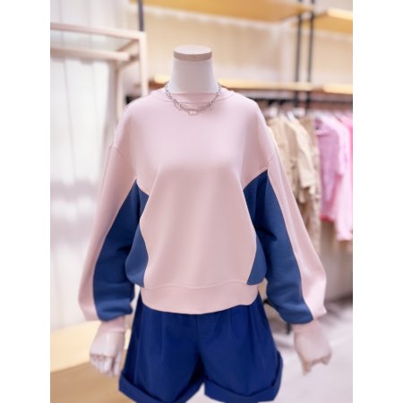 배색 소매 볼륨 맨투맨 티셔츠