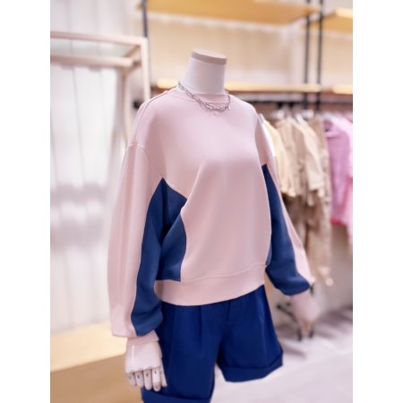 배색 소매 볼륨 맨투맨 티셔츠