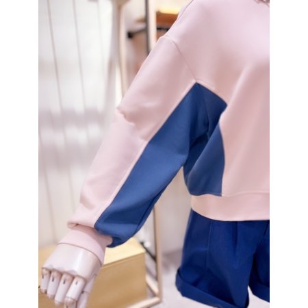 배색 소매 볼륨 맨투맨 티셔츠