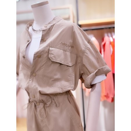 허리스트링 반팔 점프수트