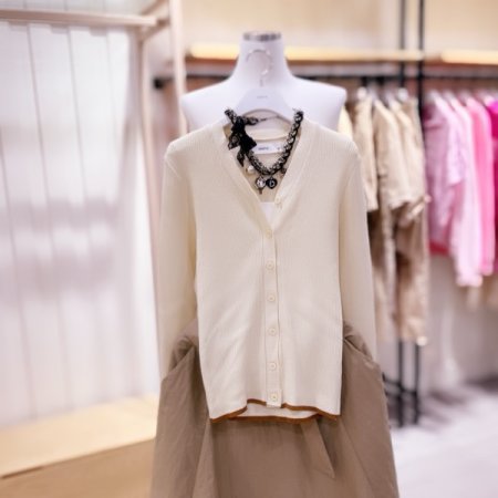 브이넥 골지 가디건