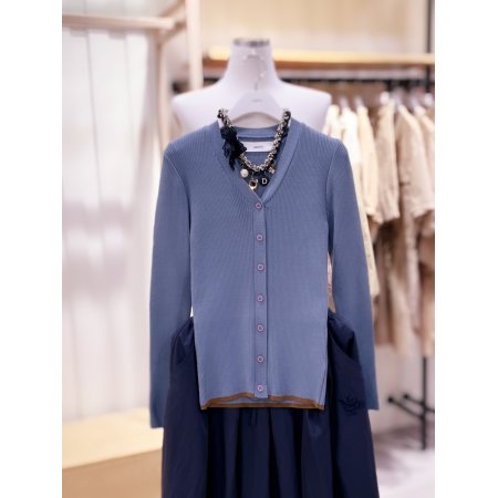 브이넥 골지 가디건