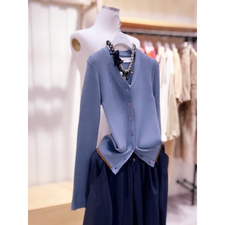 브이넥 골지 가디건