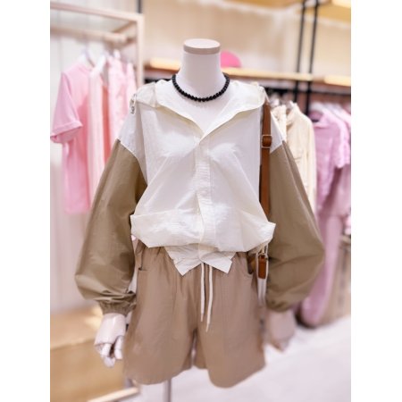 시에로 소매배색 셔츠형 점퍼