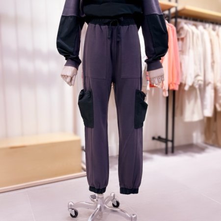 우븐배색 믹스 스트링 조거 팬츠