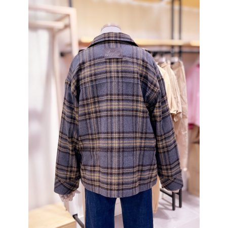 뒷넥 가죽 패치 체크셔츠