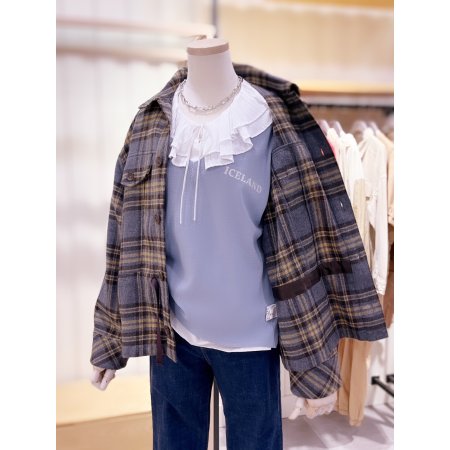 뒷넥 가죽 패치 체크셔츠