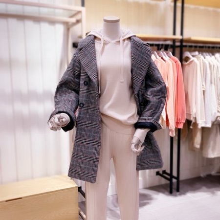 체크 미디기장 방모 코트