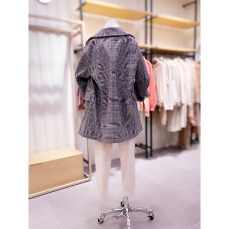 체크 미디기장 방모 코트