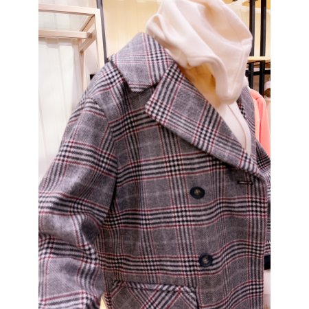 체크 미디기장 방모 코트