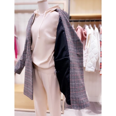 체크 미디기장 방모 코트