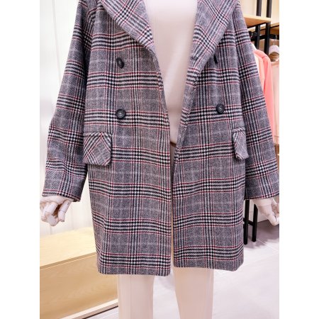 체크 미디기장 방모 코트