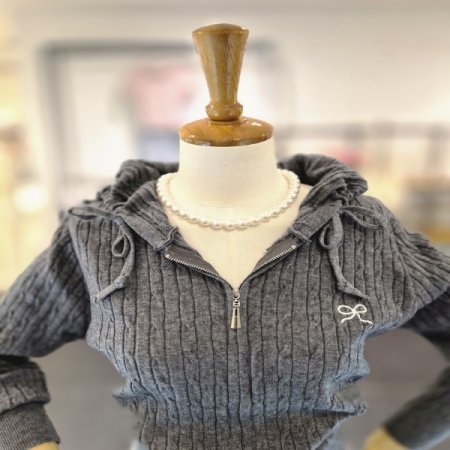 리본자수후드가디건BB