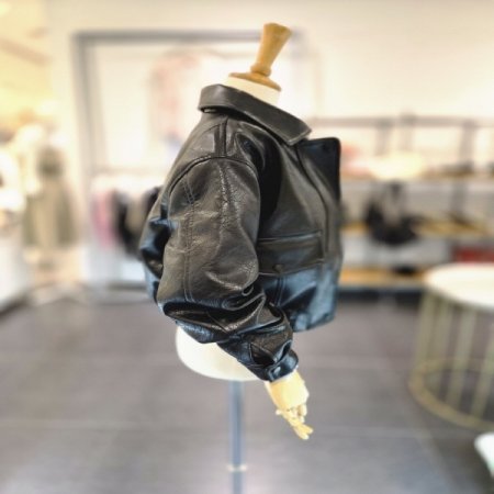 포켓블루종레더자켓