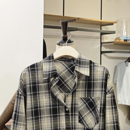 체크 스트링 블라우스