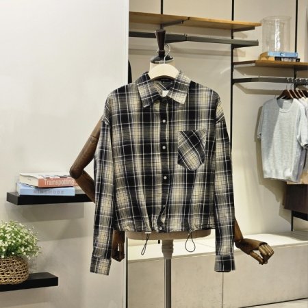 체크 스트링 블라우스