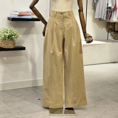 버튼 면 와이드 팬츠