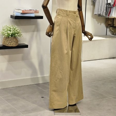 버튼 면 와이드 팬츠