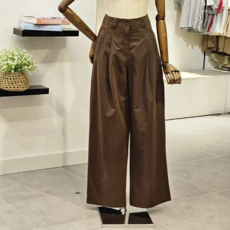 버튼 면 와이드 팬츠