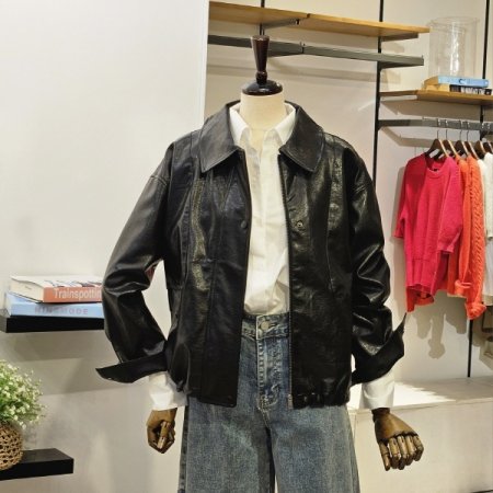 포켓 레더 점퍼