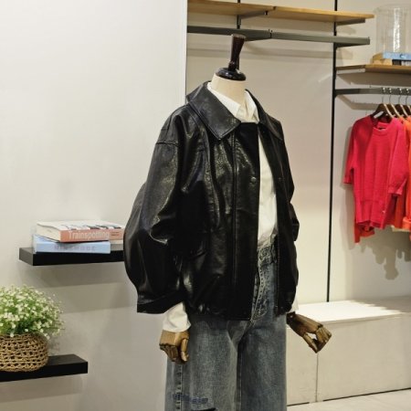 포켓 레더 점퍼