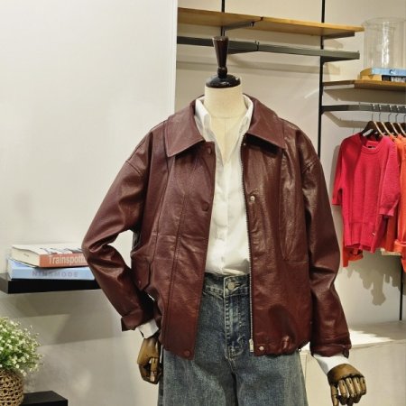 포켓 레더 점퍼