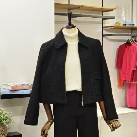 집업 카라 트위드 자켓