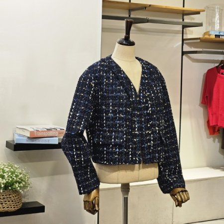 크롭 브이 트위드 자켓