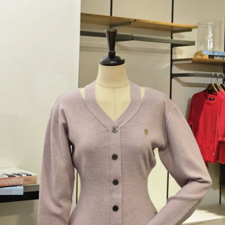 컷 아웃넥 라인 니트 원피스