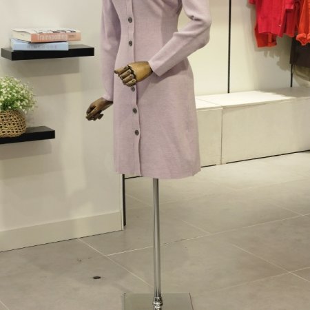 컷 아웃넥 라인 니트 원피스