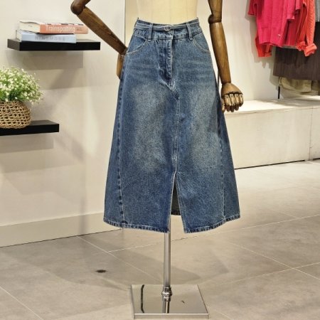 벨티드 슬릿 데님 스커트