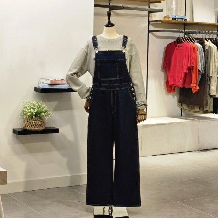 포켓 데님 롱 오버롤