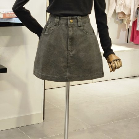 벨티드 미니 면 스커트