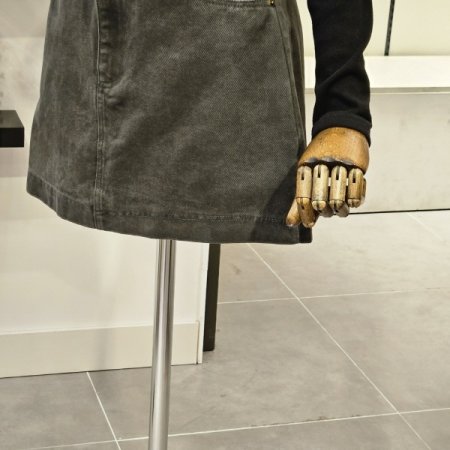 벨티드 미니 면 스커트