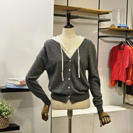 레이어드 후드 니트 가디건