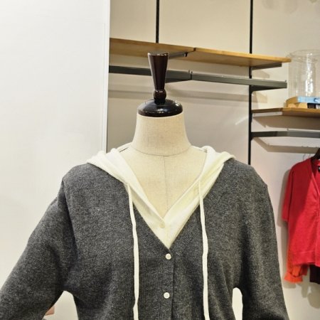 레이어드 후드 니트 가디건