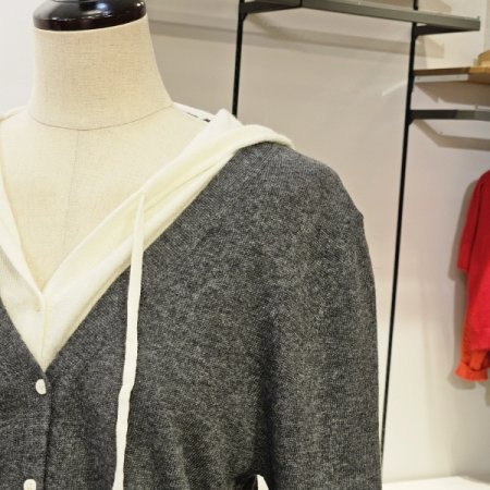 레이어드 후드 니트 가디건