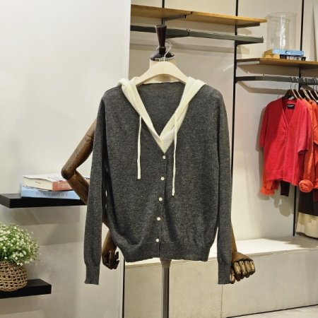 레이어드 후드 니트 가디건