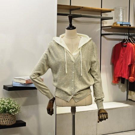 레이어드 후드 니트 가디건