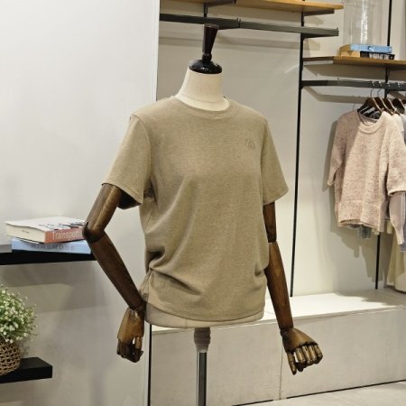 피치 기모 자수 반팔 티셔츠