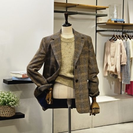 원 버튼 체크 배색 자켓