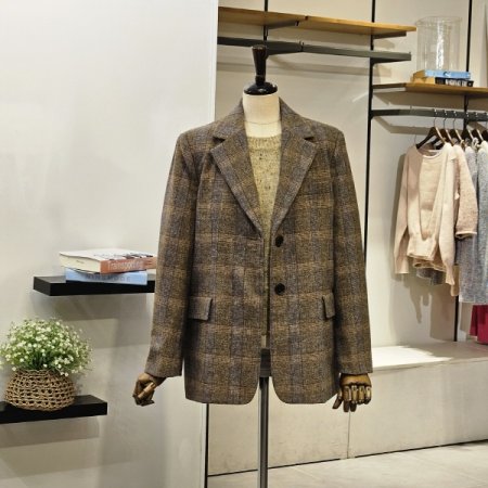 원 버튼 체크 배색 자켓