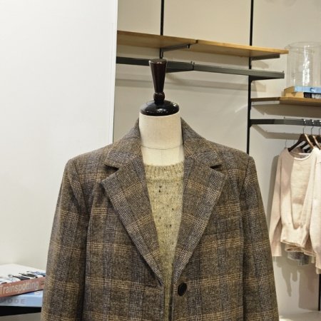 원 버튼 체크 배색 자켓