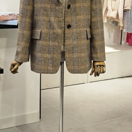 원 버튼 체크 배색 자켓