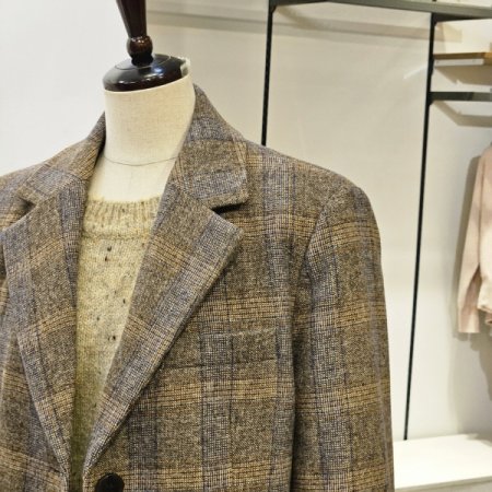 원 버튼 체크 배색 자켓