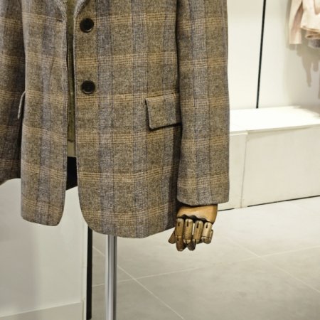 원 버튼 체크 배색 자켓