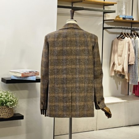 원 버튼 체크 배색 자켓