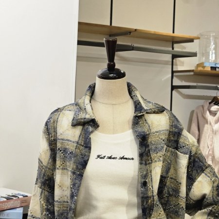 유니크 루즈핏 기모 체크 셔츠