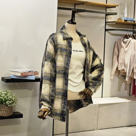 유니크 루즈핏 기모 체크 셔츠