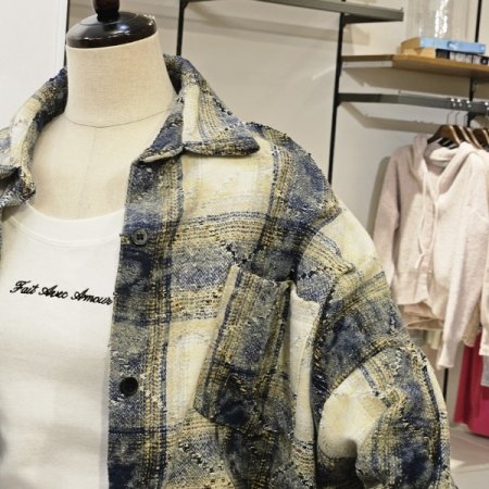 유니크 루즈핏 기모 체크 셔츠